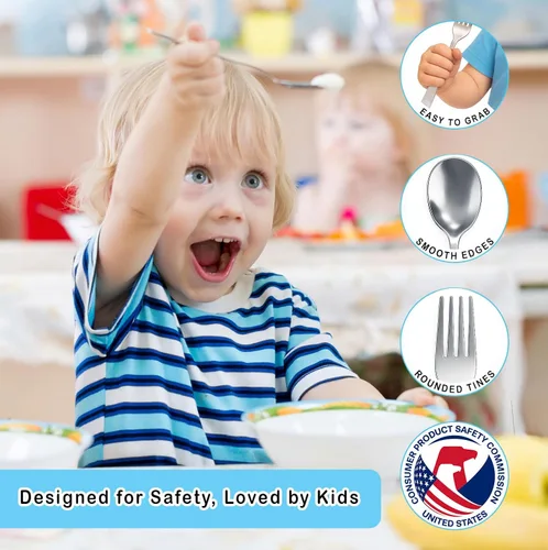 Vista 4 de CHILLOUT LIFE Juego de cubiertos de acero inoxidable para niños, 6 piezas, cubiertos seguros para niños y niños, juego de utensilios para niños