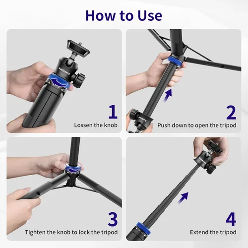 Vista 3 de Kaitezenz Trípode selfie stick para cámara GoPro, soporte de trípode extensible de 62 pulgadas con cabeza de bola de 360° tornillo de 1/4 pulgadas