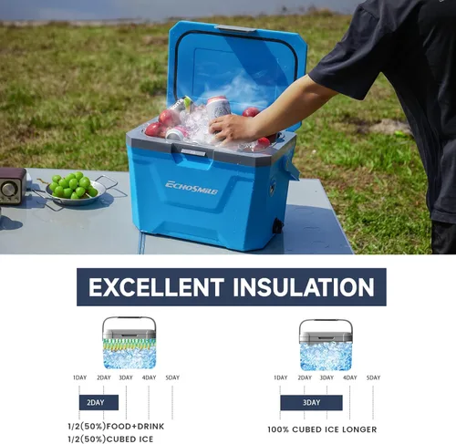 Vista 2 de EchoSmile Enfriador portátil aislado de 20L/21qt, enfriador duro para exteriores, caja de hielo para camping, bebidas, playa, pesca y navegación