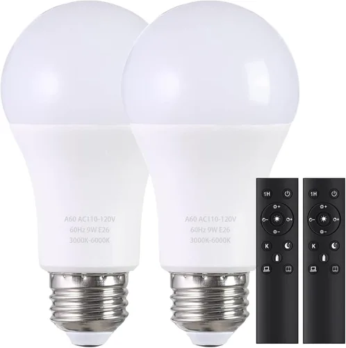 Vista 8 de Bombillas LED A19 con control remoto, 800LM 9W, bombillas LED equivalentes a 60 W, regulables continuas 3000K-6000K, base E26, CRI 80+, 2.4 GHz, más