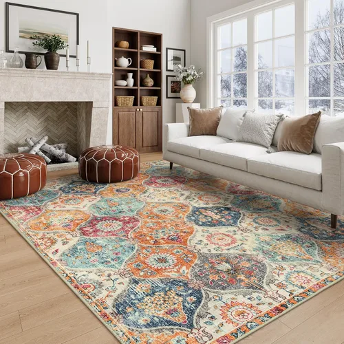 Vista 72 de Lahome - Alfombra marroquí antideslizante y lavable, pequeña alfombra oriental para dormitorio, cocina, entrada, baño, entrada, 61 x 91 cm, crema