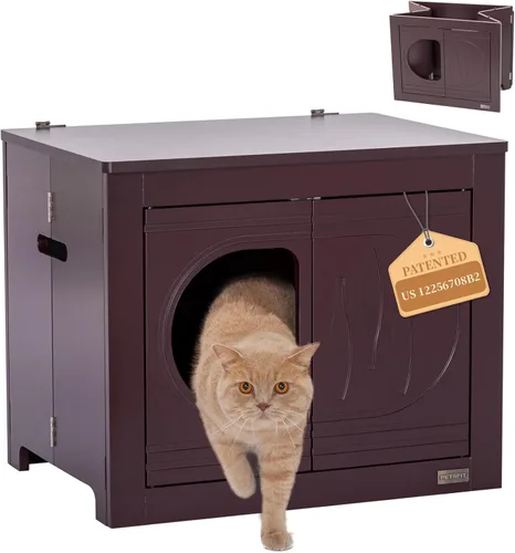 Vista 9 de Petsfit Caja de arena plegable, no requiere herramientas para el montaje, caja de arena para gatos, muebles ocultos, se adapta a la mayoría de cajas