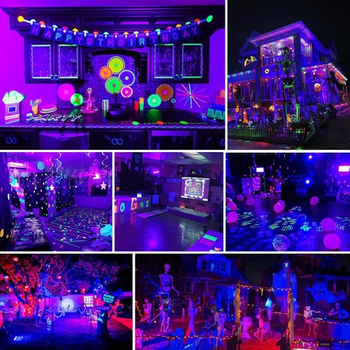 Vista 7 de Paquete de 2 luces negras de 50 W, luz negra LED con enchufe e interruptor de EE. UU., luces negras para fiestas brillantes y de neón, Halloween