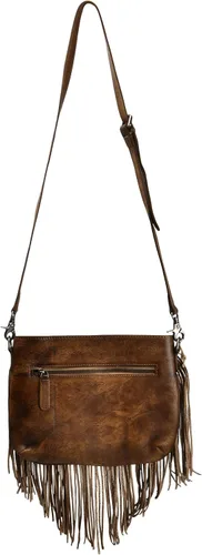 Vista 2 de ZLYC Bolso cruzado de cuero con flecos y borlas bohemias, hecho a mano para mujer
