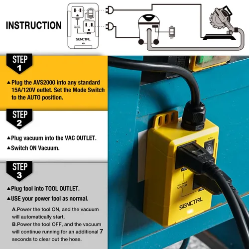 Vista 6 de SENCTRL Interruptor Automático de Vacío Permite que las Herramientas Eléctricas/Sierra de Mesa Enciendan y Apaguen la Aspiradora/Accesorio