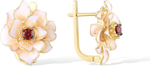 Vista 2 de Santuzza - Aretes colgantes de plata de ley 925 con flores esmaltadas para mujer