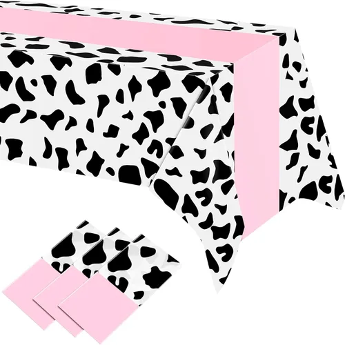 Vista 10 de Oudain 6 manteles de vaca de 54 x 108 pulgadas para fiesta, mantel de vaca, camino de mesa, mantel rectangular de fiesta de cumpleaños, suministros