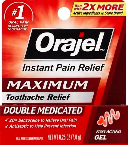 Vista 2 de Gel de máxima resistencia Orajel, oral, alivia el dolor, 0.42 onzas.