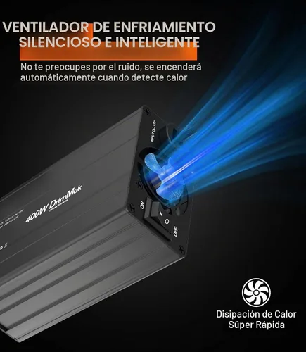 Vista 5 de 400 W Inversor de corriente para automóvil - Adaptador de enchufe de toma doble CC 12 V a 110 V CA, puerto USB C de carga rápida 65 W y 24 W Negro