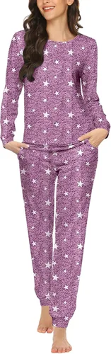 Vista 12 de Ekouaer - Conjunto de pijama de manga larga para mujer, ropa de dormir suave con cuello redondo y bolsillos, conjuntos de ropa de descanso Negro