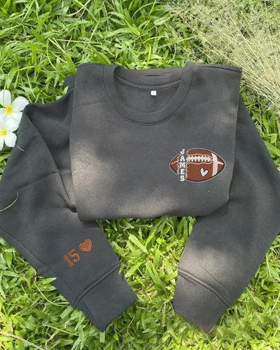 Vista 3 de Sudadera bordada de encargo del fútbol, cuello redondo de la mamá del fútbol, sudadera con capucha personalizada del fútbol, sudadera de la mamá