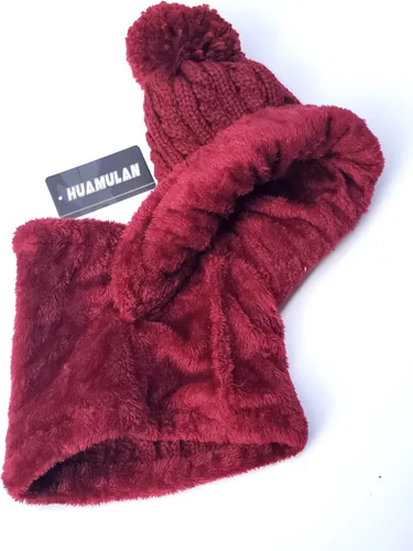 Vista 2 de HUAMULAN Gorro de invierno para mujer, de una pieza, con forro polar, pasamontañas, conjunto de máscara de pasamontañas, bufanda de cuello