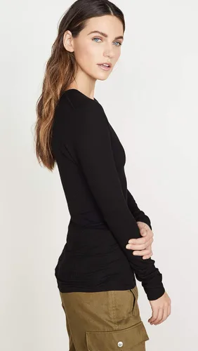 Vista 5 de Enza Costa Top de manga larga con cuello en U para mujer Negro