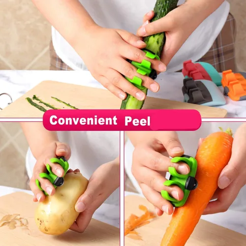 Vista 3 de Mudder 4 Piezas Pelador de Verduras de Dedo y Palma para Cocina, Pelador de Frutas y Patatas con Cómodo Agarre de Goma para Calabaza, Zanahoria