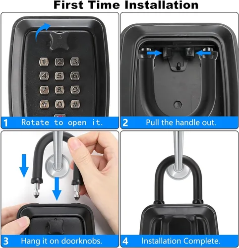 Vista 4 de Cididu Caja de bloqueo de llave para exterior, caja de seguridad impermeable con combinación de botón de 12 dígitos y grillete extraíble, llaves