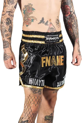 Vista 3 de SIAMKICK Pantalones cortos de Muay Thai personalizados para hombres y mujeres, con nombre personalizado, boxeo, kickboxing, trajes de lucha retro