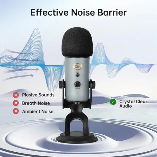 Vista 4 de Filtro Pop/Pantalla Antiviento para Micrófonos Blue Yeti y Yeti Pro, Cubierta de Micrófono de Espuma para Filtrar Plosivas y Ruido Sibilante