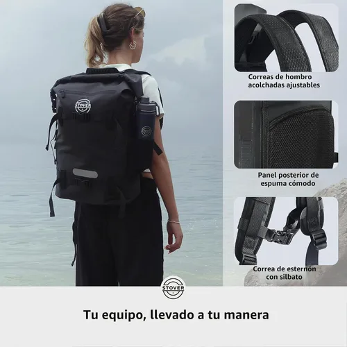 Vista 5 de STOVER - Mochila seca impermeable de 30/40/55L y funda para teléfono, bolsa seca flotante extragrande para kayak, viajes, senderismo, pesca Negro