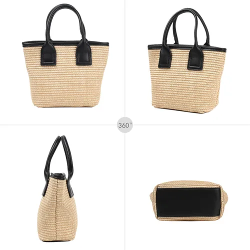 Vista 2 de Goclothod Bolsos de moda Bolso de paja tejido para mujer, bolso de mano de playa de verano