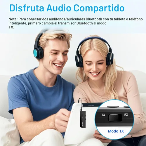 Vista 6 de Transmisor y receptor Bluetooth 5.4, adaptador de audio Bluetooth para avión, transmisor de audio inalámbrico para auriculares, viaje, vuelo, TV