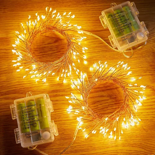 Vista 10 de Luces de hadas que funcionan con pilas, luces de cuerda centelleantes impermeables con cable plateado de 5 pies y 60 LED, luces de fuegos