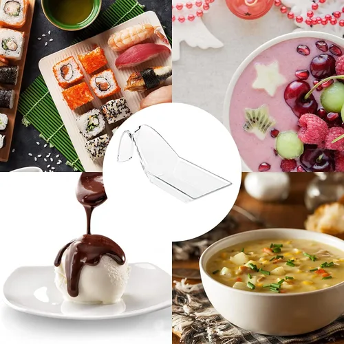 Vista 8 de 50 piezas de mini platos para aperitivos, platos de postre de plástico transparente, mini cucharas de postre pequeños, mini cucharas desechables