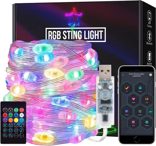 Vista 10 de SEZO Guirnalda de luces de Navidad de 16.4 pies, 50 LED, 12 V, WS2812B, IC, direccionable, persecución, impermeable, cambio de color, luces