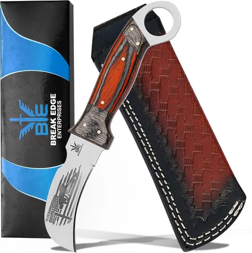 Vista 22 de Cuchillo de Hawkbill de Lineman hecho a mano de acero 1095 con funda de cuero, cuchillo de utilidad resistente para electricistas y pelado de cables