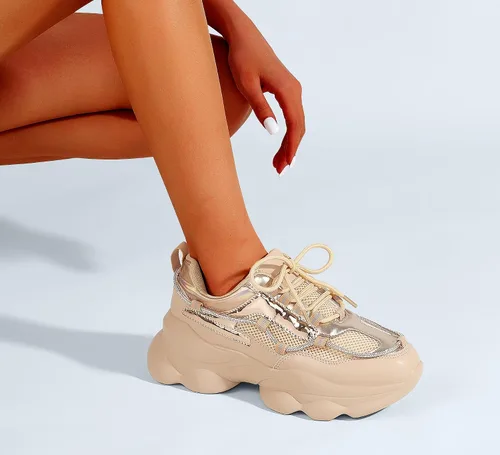 Vista 9 de LUCKY STEP Zapatos deportivos gruesos de los años 90 para mujer, con plataforma de cuerda con diamantes de imitación brillantes, casuales, gruesos