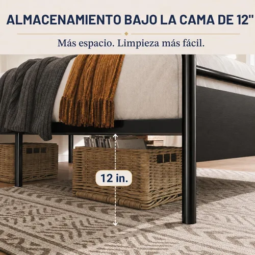 Vista 5 de Allewie Base de cama de plataforma de tamaño completo con cabecera y pie de cama de madera, soporte de 13 listones de metal resistente Roble negro