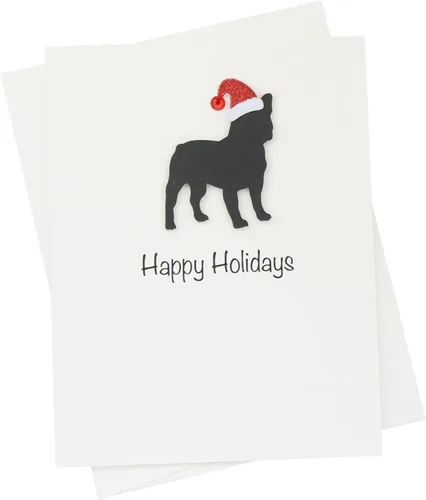 Vista 29 de Black Doodle Bernedoodle - Tarjetas de Navidad (10 unidades), hechas a mano, base blanca, perro con sombrero de Papá Noel Negro