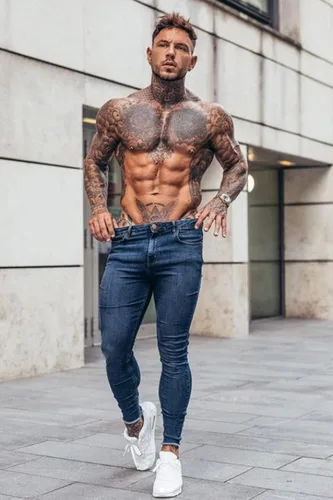 Vista 3 de Jeans Gingtto ajustados desgastados para hombre