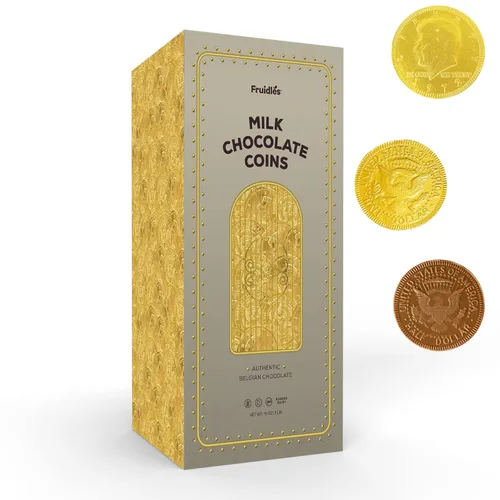 Vista 5 de Monedas de chocolate con leche, chocolate belga, sin nueces, diseño de bóveda