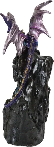 Vista 6 de Dragón púrpura de cuarzo azurita escalando una montaña de piedra preciosa, figura decorativa de piedra sintética, quemador de incienso de reflujo