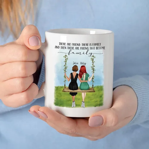 Vista 2 de Taza personalizada con texto en inglés "There Are Friends There Is Family And Then There Are Friends That Become Family", taza de café personalizada