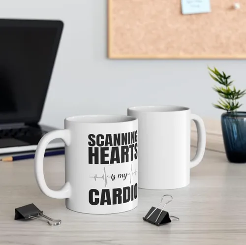 Vista 2 de Taza de café ecocardiografía ecocardiografía ecografía ecografía ecografista médico ecografista médico RDCS tecnólogo de ultrasonido (11 oz)