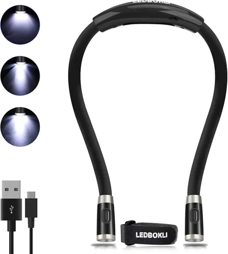 Vista 8 de LEDBOLIK - Luz de lectura para el cuello, 660 mAh recargable, luz de libro para leer en la cama, 6 de brillo, brazos flexibles, manos libres