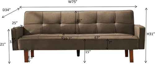 Vista 2 de Sofá cama moderno y simple, respaldo ajustable, sofá funcional con diseño de cuadrícula clásica, sofá de tres asientos, marco de madera, adecuado