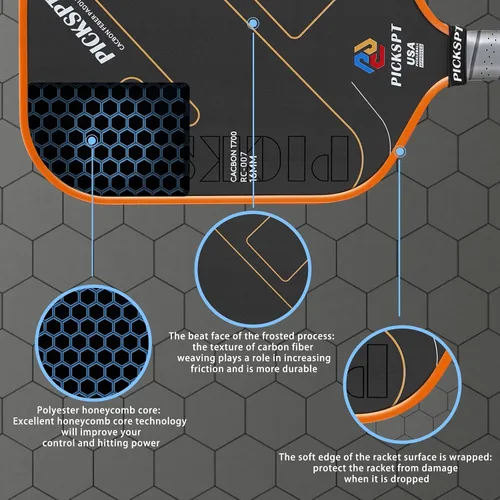 Vista 4 de USAPA Approved Pickleball Paddles: 3K/T700 Carbon Fiber Surface, Polypropylene Core, Lightweight (7.8-8oz), with Pro Bundle (Balls, Grips, Bag) &