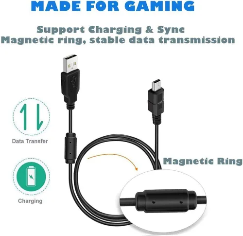 Vista 2 de Paquete de 2 cables de carga para controlador PS3 de 10 pies, USB 2.0 tipo A a Mini B, cable de sincronización para Sony Playstation 3 PS3PS3 SlimPS