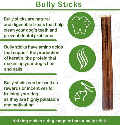 Vista 6 de Bully Sticks para perros Palitos de pizza naturales de larga duración Pizzle de carne de un solo ingrediente Golosinas para perros