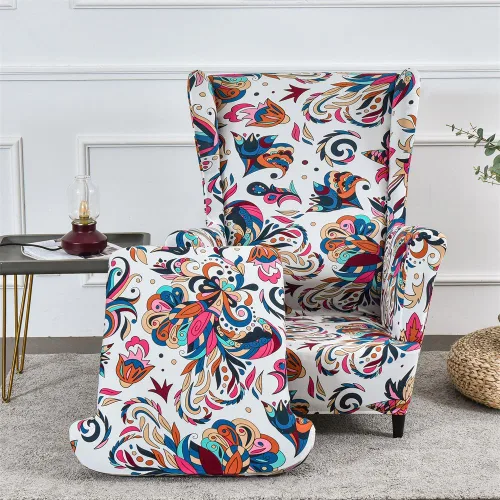 Vista 8 de Fundas para silla Wingback, 2 piezas, fundas elásticas elegantes para silla de ala con parte inferior elástica, protector de muebles para Hojas