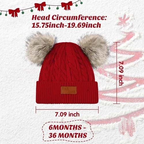 Vista 7 de Century Star Gorro de Navidad para bebé, niña, gorro de Navidad, lindo gorro de Papá Noel, gorro de invierno cálido con pompón