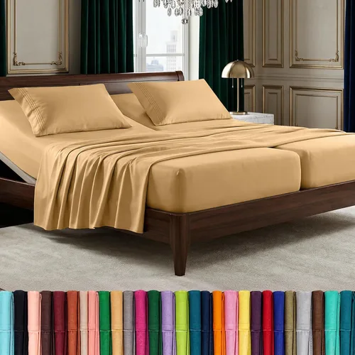 Vista 98 de Elegant Comfort Lujoso juego de sábanas de microfibra de alta calidad 1500 hoteleras bordadas de tres líneas más suaves de 4 piezas, resistente a