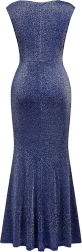 Vista 6 de Miusol Vestido largo sin mangas con cuello en V profundo para mujer, con volantes y abertura para boda