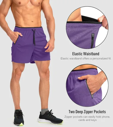 Vista 4 de G Gradual Pantalones cortos de correr para hombre con bolsillos con cremallera, secado rápido, gimnasio, atletismo, entrenamiento, pantalones cortos