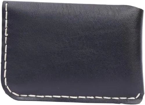 Vista 4 de Cartera de cuero genuino minimalista hecha a mano con tarjetero pequeño en bolsillo frontal Negro