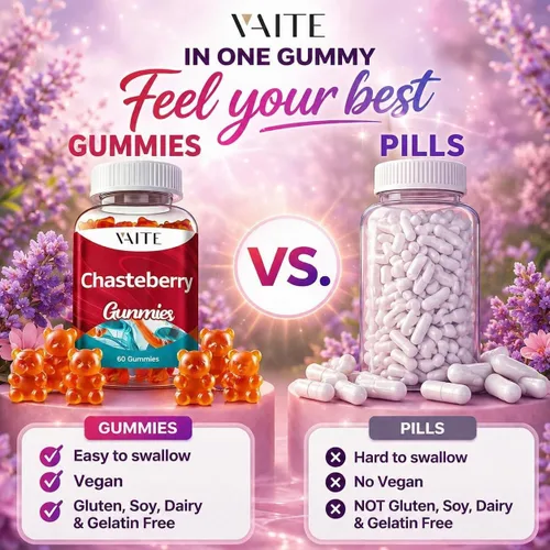 Vista 5 de Chasteberry Suplemento para mujer, gomitas – Suplementos masticables veganos para equilibrar el apoyo hormonal para mujer, masticables a base