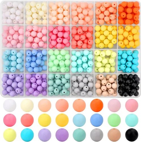 Vista 9 de 1440 piezas de cuentas redondas de acrílico mate de 6 mm de color caramelo, 24 colores surtidos de cuentas de chicle de plástico con agujero Juego