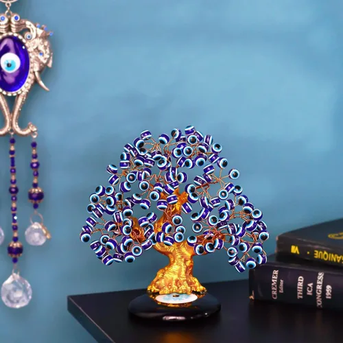 Vista 6 de YU FENG Árbol de Ojo Turco Nazar Azul de 6.8 pulgadas, Árbol Posavasos de Ojo Turco para Protección, Buena Suerte, Prosperidad, para Decoración